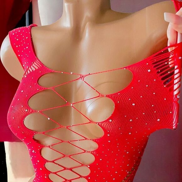 Feels Good On! l Rhinestone Embellished Bodysuit & Pearl Endowed Sarong l New - Picture 5 of 12